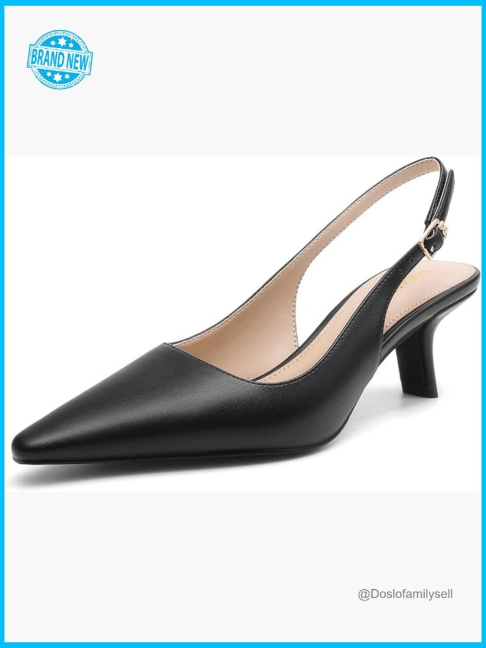 Slingback Kitten Heels - Pointed Toe Pumps, Low Heel Dress Shoes for Work,